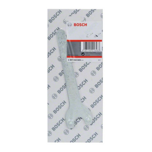 Bosch sleutel met twee gaten recht voor het opspannen van alle schijven op haakse slijpmachines