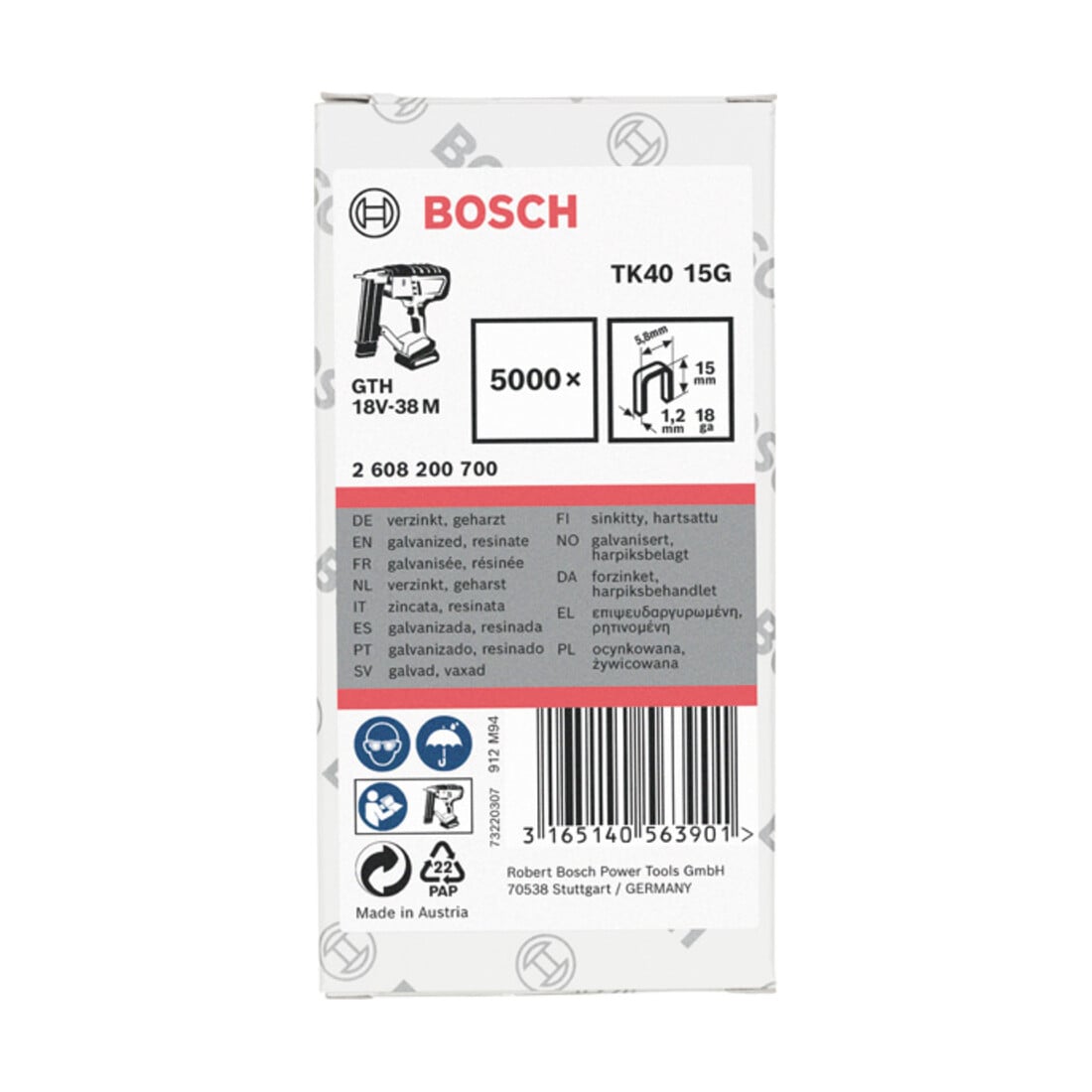 Bosch smalle achterklem TK40 15G 5,8 mm 1,2 mm 15 mm gegalvaniseerd