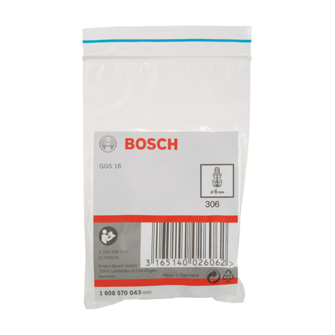 Bosch Spannzange mit Spannmutter 6 mm für Bosch-Geradschleifer passend zu GGS 16