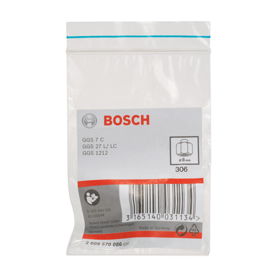 Bosch Spannzange mit Spannmutter 8 mm für Bosch-Geradschleifer