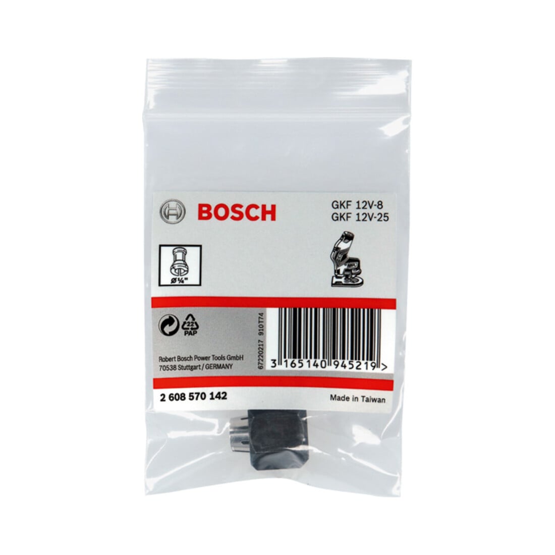 Bosch Spannzange mit Überwurfmutter 1/4", für Bosch-Kantenfräse