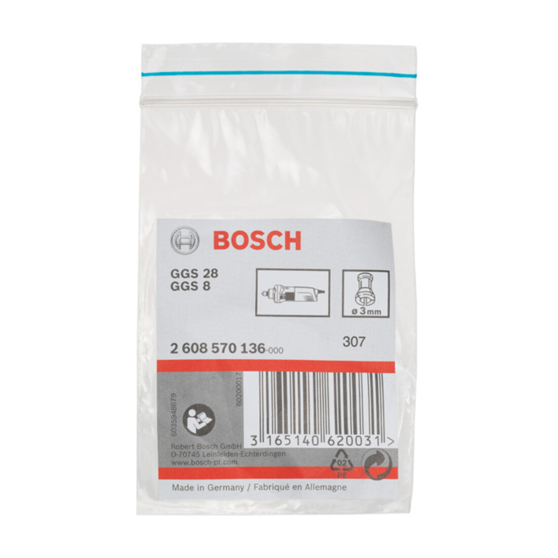 Bosch Spannzange ohne Spannmutter 3 mm für Bosch-Geradschleifer