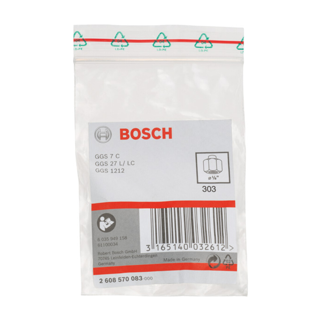 Bosch spantang met spanmoer 1/8", voor Bosch rechte slijpmachines