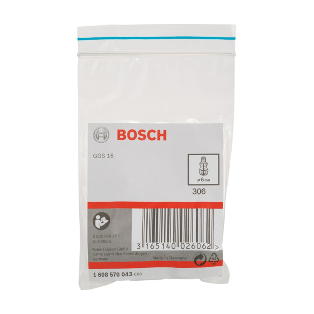 Bosch spantang met spanmoer 6 mm voor Bosch rechte slijpmachine geschikt voor GGS 16