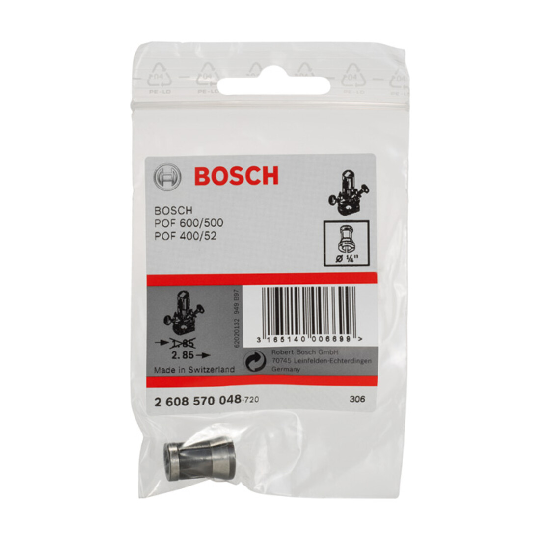 Bosch spantang zonder spanmoer 1/4", voor Bosch bovenfrees