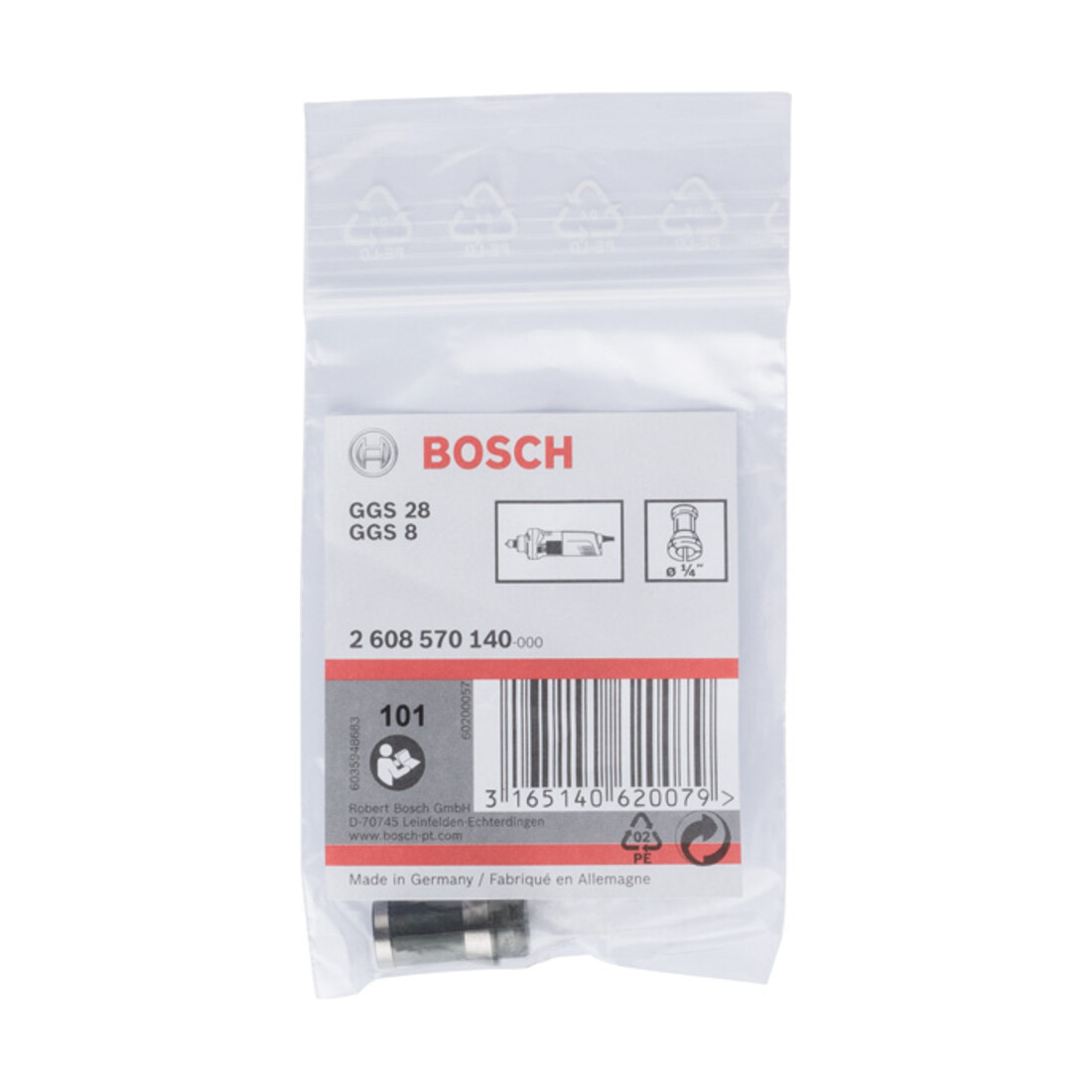 Bosch spantang zonder spanmoer 1/4", voor Bosch rechte slijpmachines