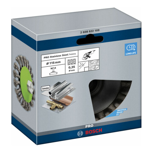 Bosch Spazzola a cono Heavy for Inox, filo annodato, 115mm 0,35mm 12500 rpm M14
