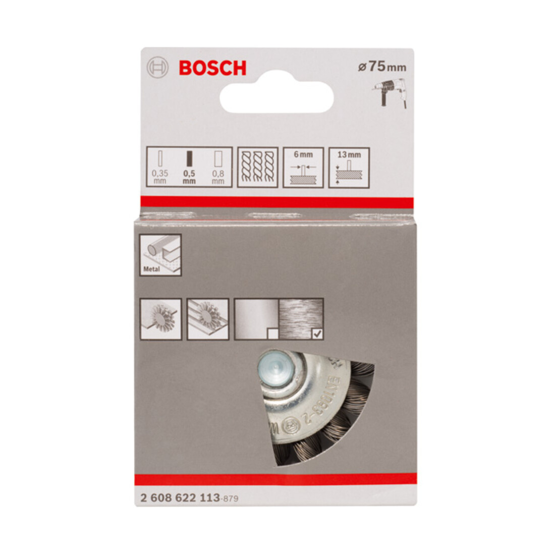 Bosch Spazzola a disco annodata, 75mm 0,5mm 13mm 4500 rpm