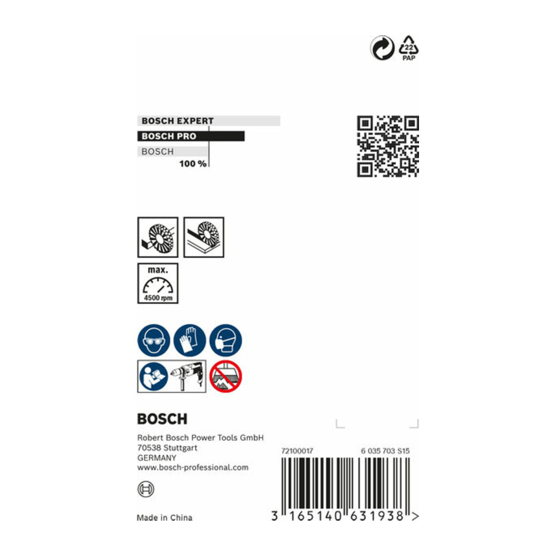 Bosch Spazzola a disco annodata, 75mm 0,5mm 13mm 4500 rpm
