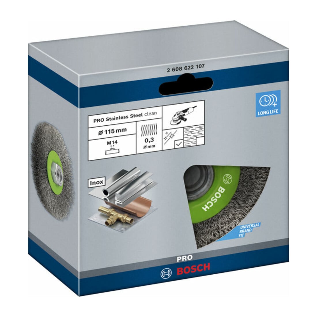 Bosch Spazzola a disco Clean for Inox ondulata inossidabile 115 mm 0,3 mm 8500 giri/min. M14
