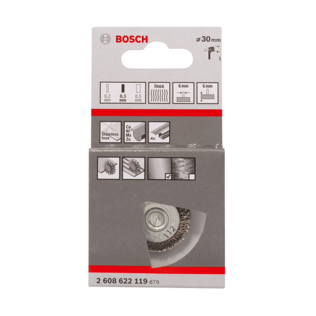 Bosch Spazzola a disco ondulata, inossidabile, 30mm 0,3mm 6mm 4500 rpm