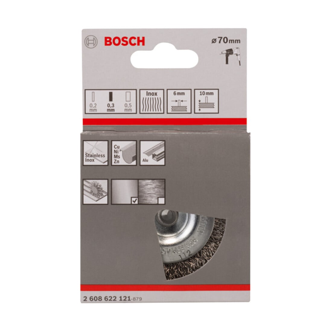 Bosch Spazzola a disco ondulata, inossidabile, 70mm 0,3mm 10mm 4500 rpm
