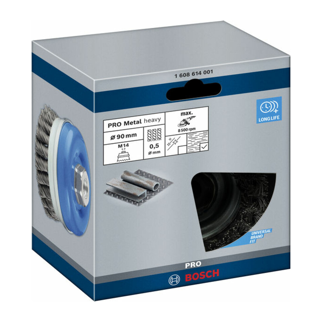 Bosch Spazzola a tazza in acciaio, filo annodato, 90mm 0,5mm 8500 rpm M 14