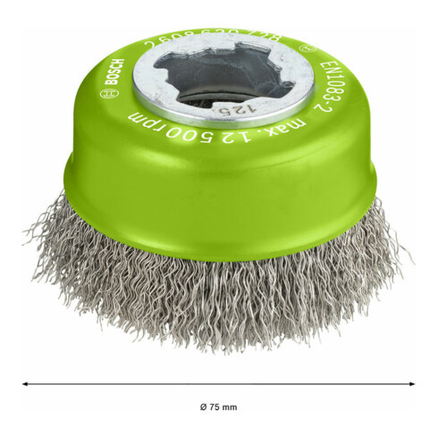 Bosch Spazzola a tazza X-LOCK Clean for Inox 75mm 0,3mm filo in acciaio Inox crimpato