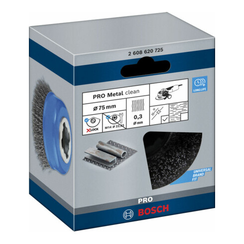 Bosch Spazzola a tazza X-LOCK Clean for Metal 75 mm, filo d'acciaio ondulato 0,3 mm