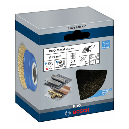 Bosch Spazzola a tazza X-LOCK Clean for Metal 75mm 0,3mm spazzola in ottone aggraffato