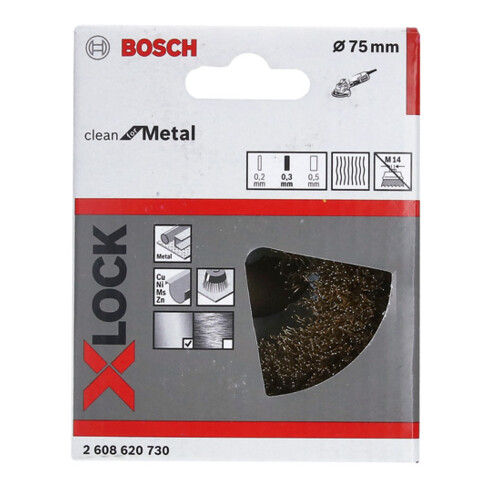 Bosch Spazzola a tazza X-LOCK Clean for Metal 75mm 0,3mm spazzola in ottone aggraffato