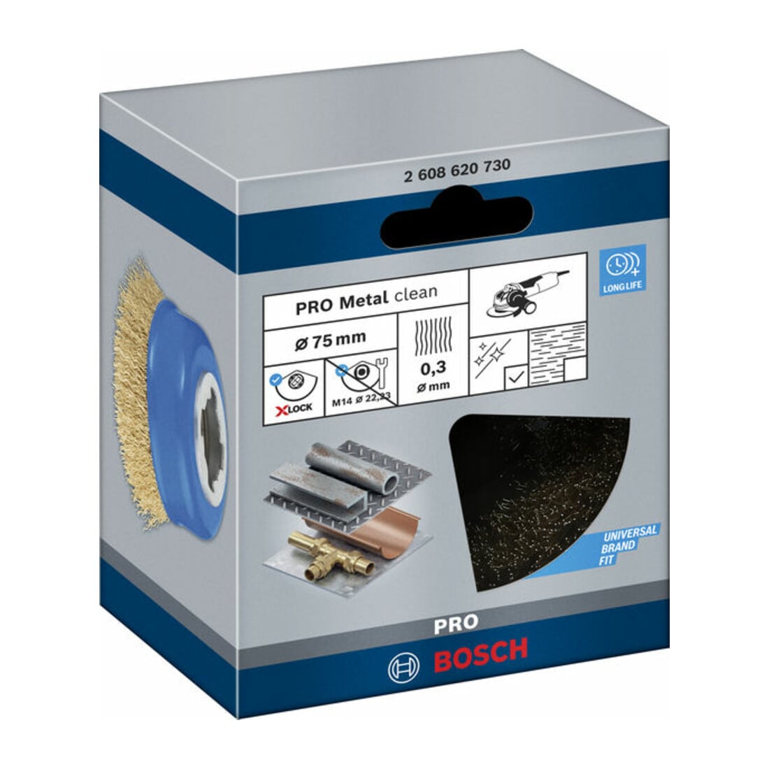 Bosch Spazzola a tazza X-LOCK Clean for Metal 75mm 0,3mm spazzola in ottone aggraffato