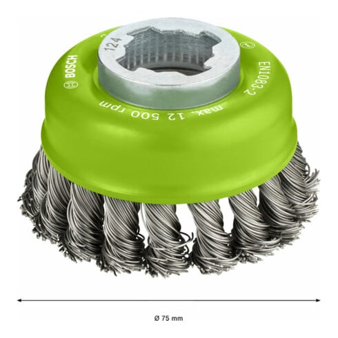 Bosch Spazzola a tazza X-LOCK Heavy for Inox 75mm 0,5mm filo in acciaio Inox annodato