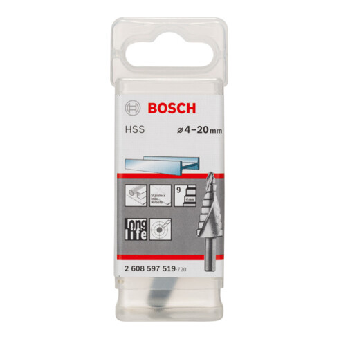 Bosch stappenboor HSS 4 - 20 mm 8 mm 70,5 mm 9 stappen