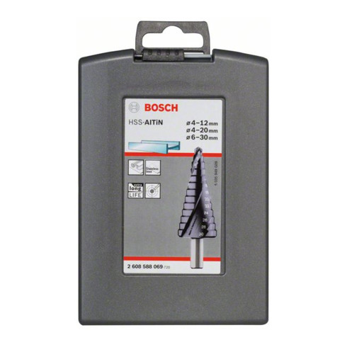 Bosch-stappenboor HSS-AlTiN-set 3-delig 4 - 12 mm 4 - 20 mm 6 - 30 mm
