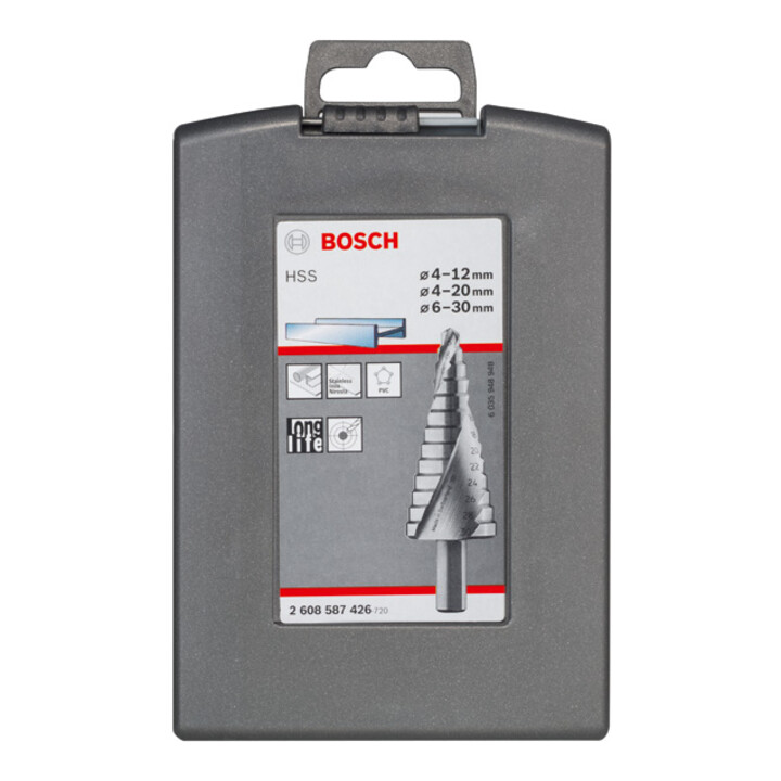 Bosch stappenboor HSS set 3 delig 4 - 12 mm 4 - 20 mm 6 -30 mm