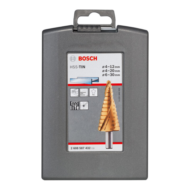Bosch stappenboor HSS-TiN set 3 stuks 4 - 12 mm 4 - 20 mm 6 - 30 mm