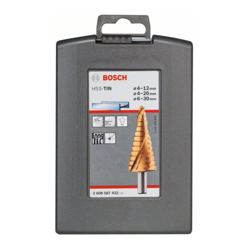 Bosch stappenboor HSS-TiN set 3 stuks 4 - 12 mm 4 - 20 mm 6 - 30 mm