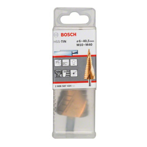 Bosch stappenboor HSS-TiN voor kabelvergrendeling, M10 - M40 10 mm 125,5 mm 12 stappen
