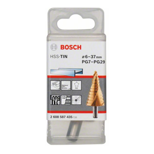 Bosch stappenboor HSS-TiN voor kabelwartel 6 - 37 mm 10 mm 93 mm 12 stappen