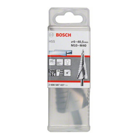 Bosch stappenboor HSS voor kabelwartels M10-M40 10 mm 125,5 mm 16 stappen
