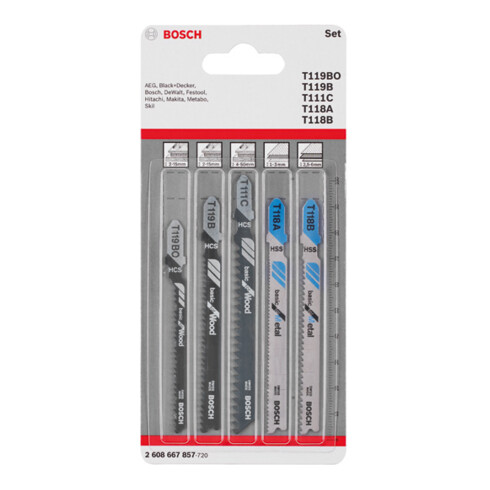 Bosch Stichsägeblatt-Set Wood and Metal Basic 5-teilig Einnockenschaft