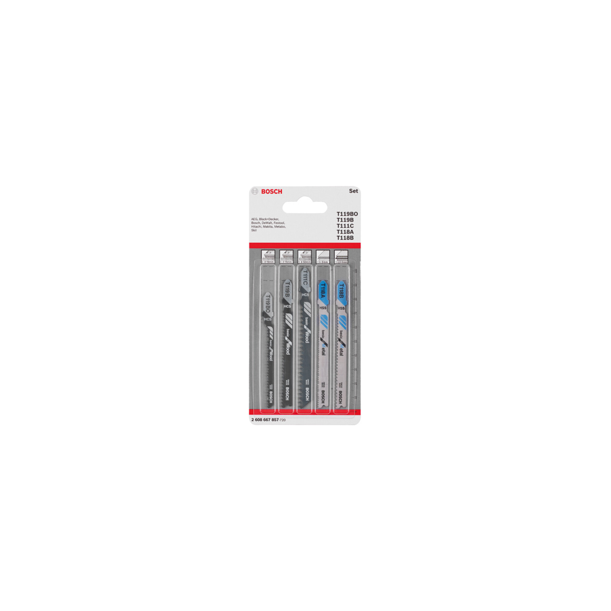 Bosch Stichsägeblatt-Set Wood and Metal Basic 5-teilig Einnockenschaft