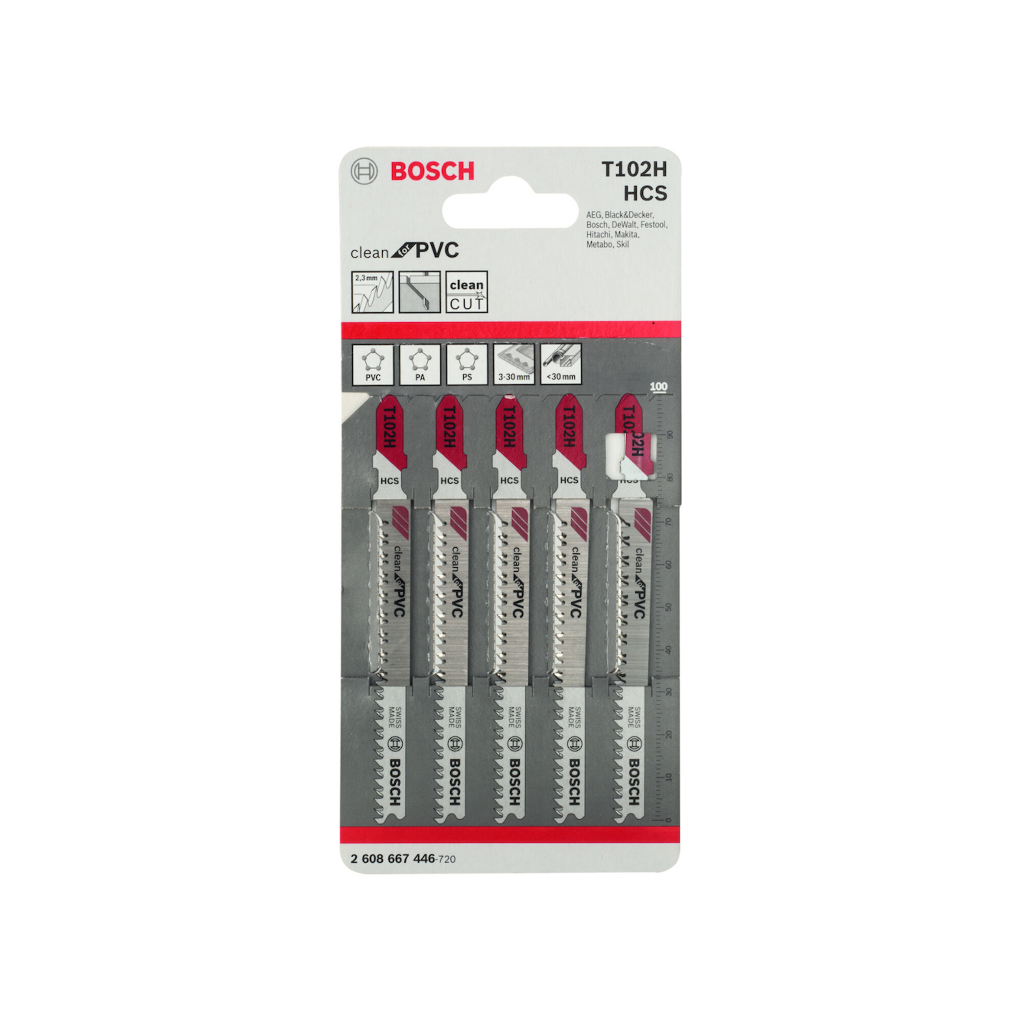 BOSCH Stichsägeblatt T 102 H VE à 5 Stück Clean for PVC