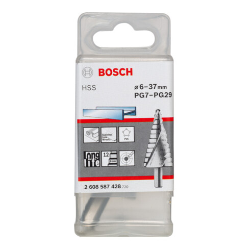 Bosch Stufenbohrer HSS für Kabelverschraubungen 6 - 37 mm 10 mm 93 mm 12 Stufen