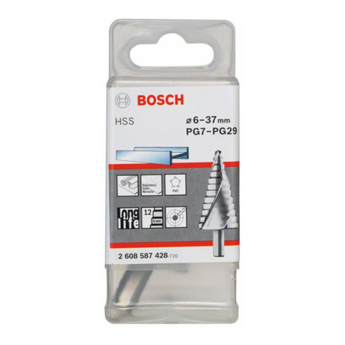 Bosch Stufenbohrer HSS für Kabelverschraubungen 6 - 37 mm 10 mm 93 mm 12 Stufen