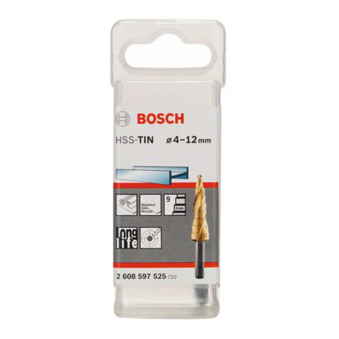 Bosch Stufenbohrer HSS-TiN 4 - 12 mm 6 mm 65 mm 9 Stufen