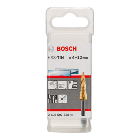 Bosch Stufenbohrer HSS-TiN 4 - 12 mm 6 mm 65 mm 9 Stufen