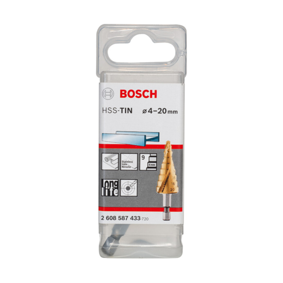Bosch Stufenbohrer HSS-TiN 4 - 20 mm 1/4", 70,5 mm 9 Stufen