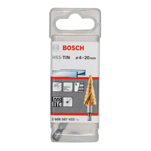 Bosch Stufenbohrer HSS-TiN 4 - 20 mm 1/4", 70,5 mm 9 Stufen