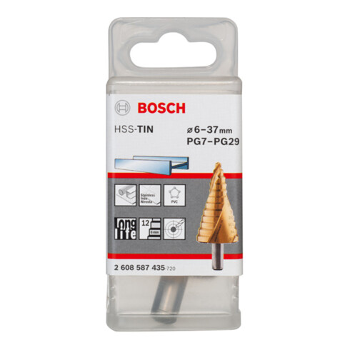 Bosch Stufenbohrer HSS-TiN für Kabelverschraubung 6 - 37 mm 10 mm 93 mm 12 Stufen