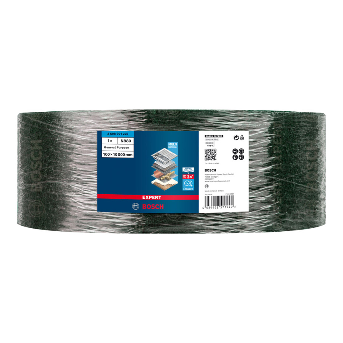 Bosch Tessuto non tessuto in rotolo EXPERT N880 per levigatura a mano 100mmx10m, multiuso 10pz.