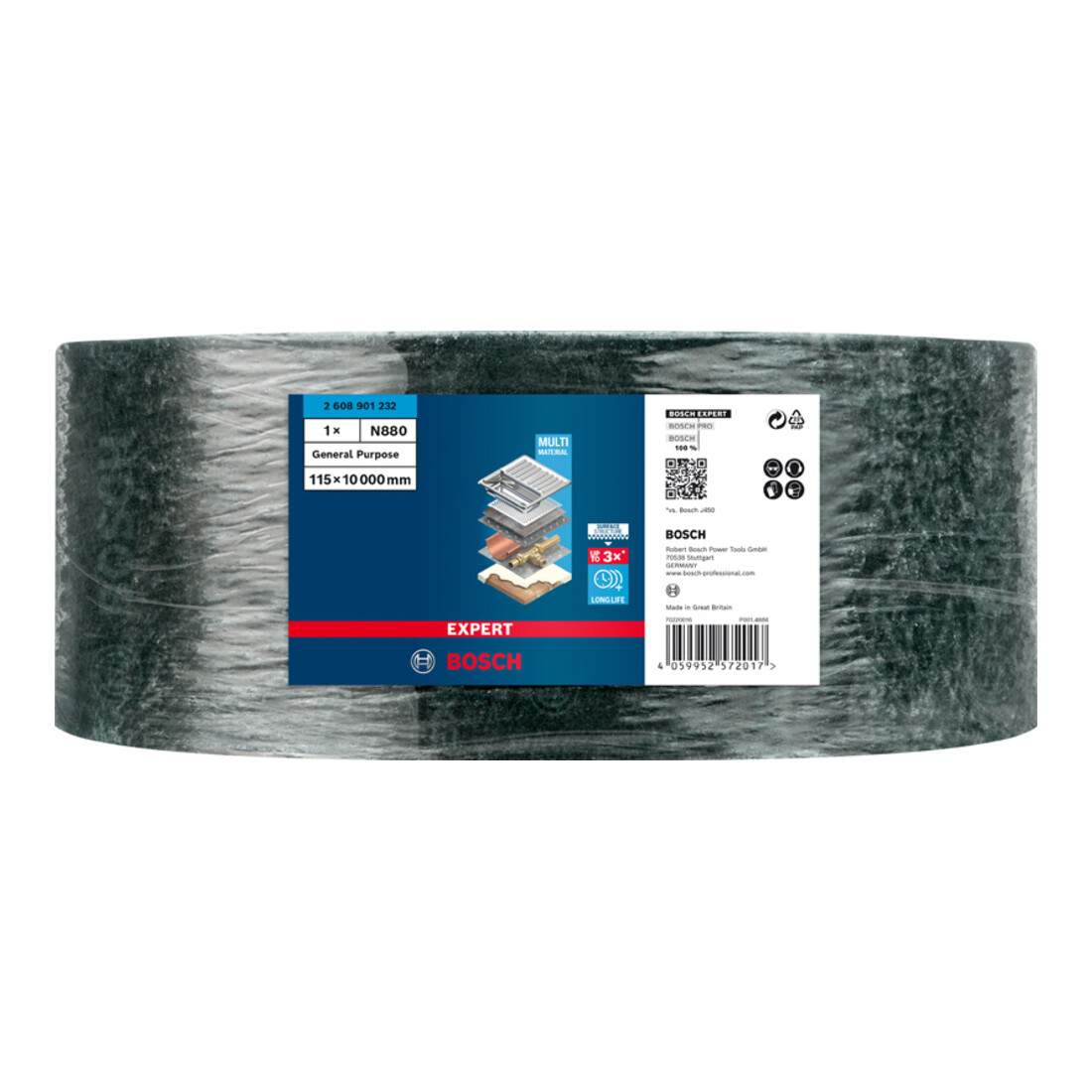 Bosch Tessuto non tessuto in rotolo EXPERT N880 per levigatura a mano 115mmx10m, multiuso 10pz.