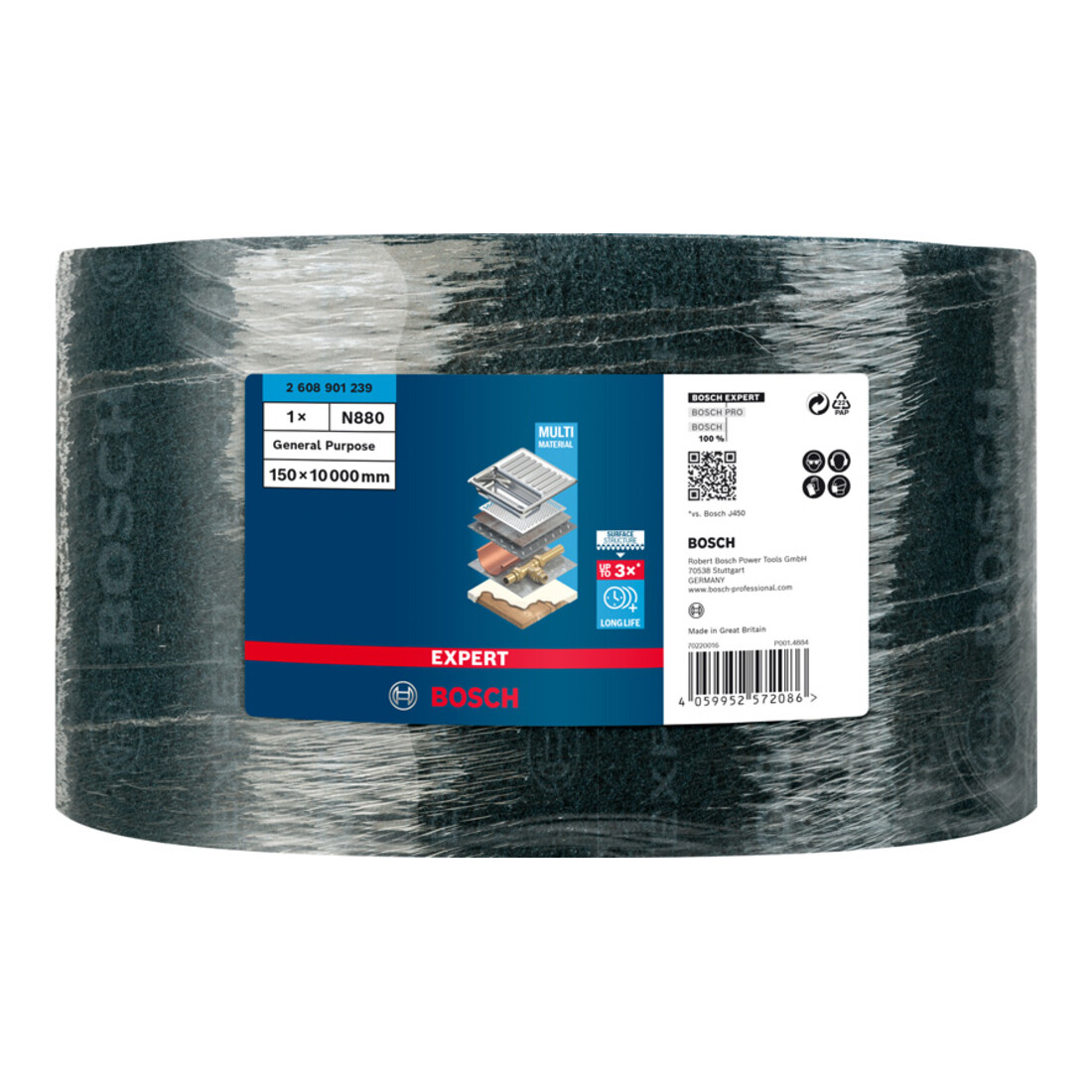 Bosch Tessuto non tessuto in rotolo EXPERT N880 per levigatura a mano 150mmx10m, multiuso 10pz.