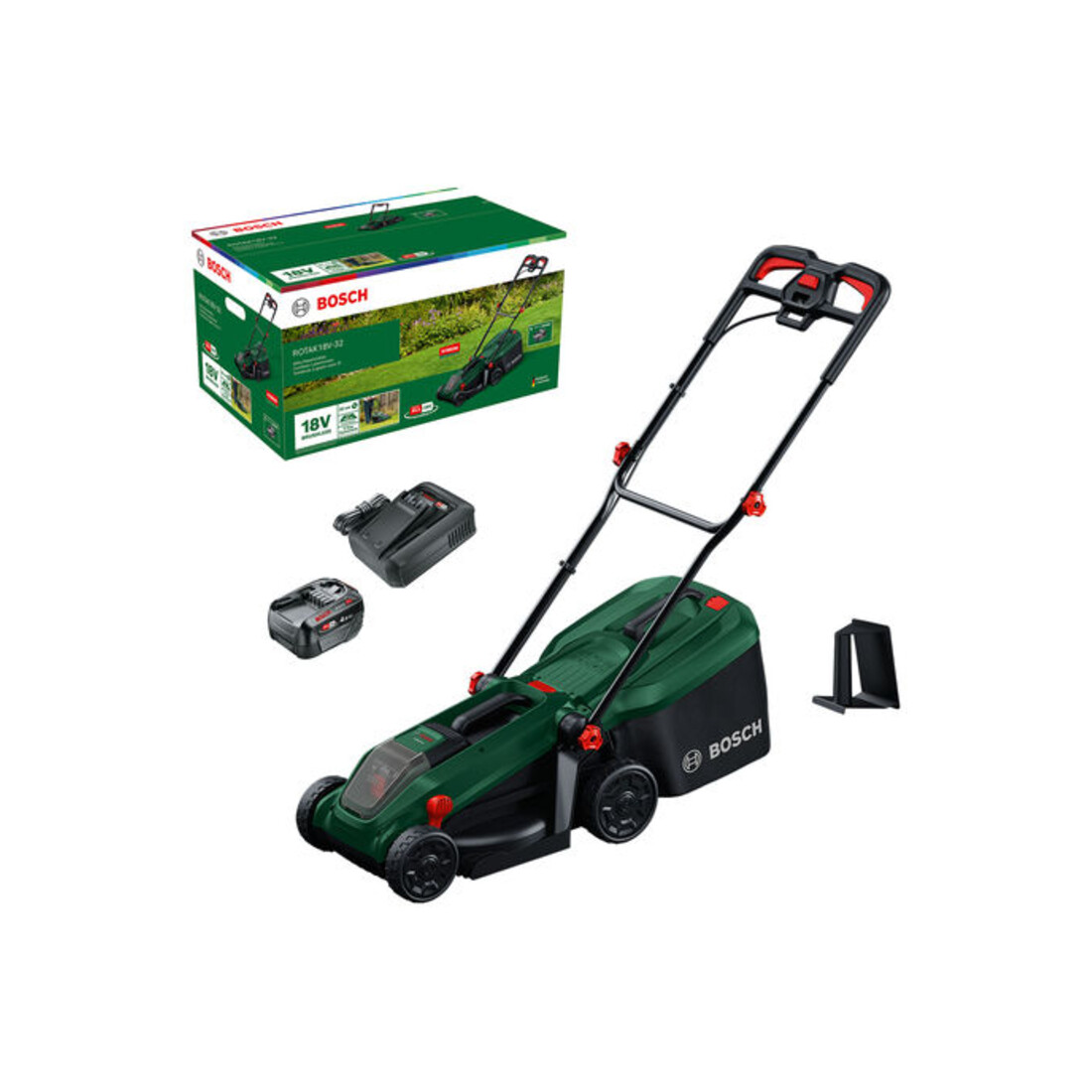 Bosch Tondeuse à gazon sans fil Rotak 18V-32, 1x batterie PBA 18V 4.0Ah