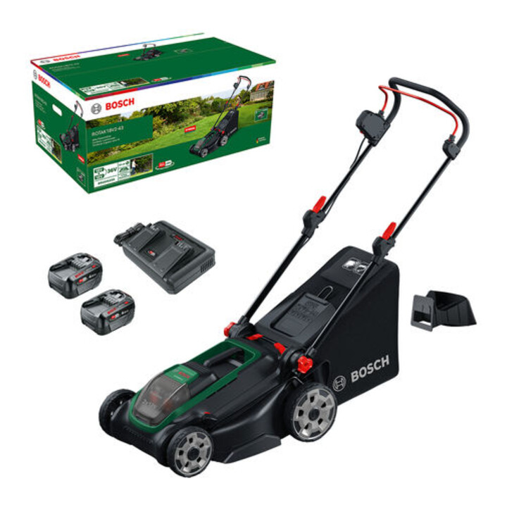 Bosch Tondeuse à gazon sans fil ROTAK18V2-43, 2x batterie PBA 18V 4.0Ah