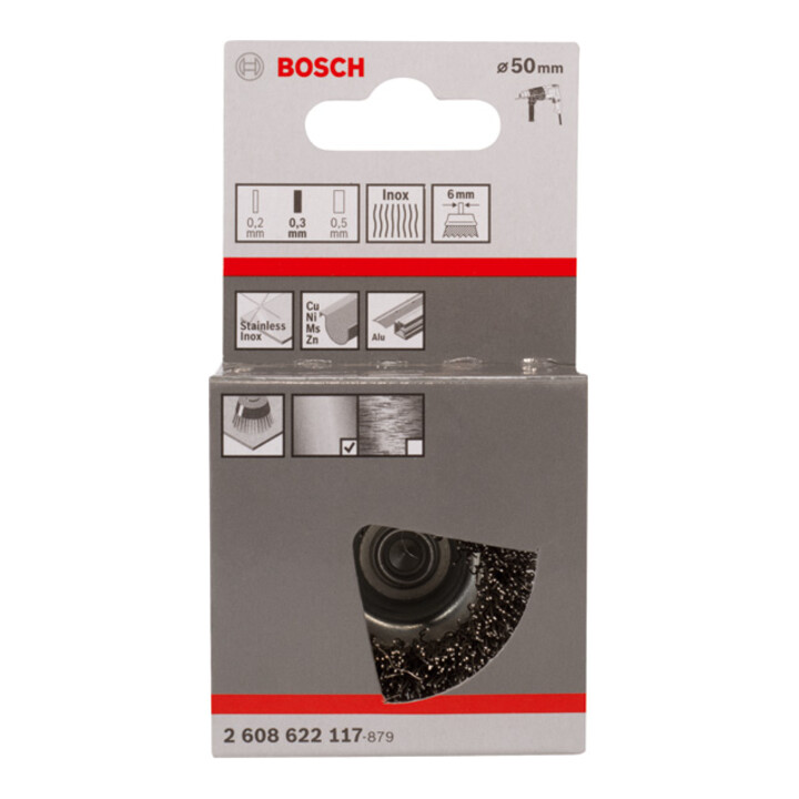 Bosch Topfbürste Edelstahl gewellter Draht 50 mm 0,3 mm 4500 U/ min