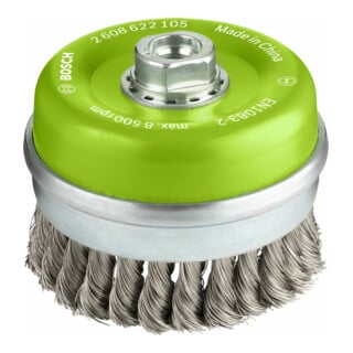 Bosch Topfbürste Edelstahl gezopfter Draht 100 mm 0,35 mm 8500 U/ min M14