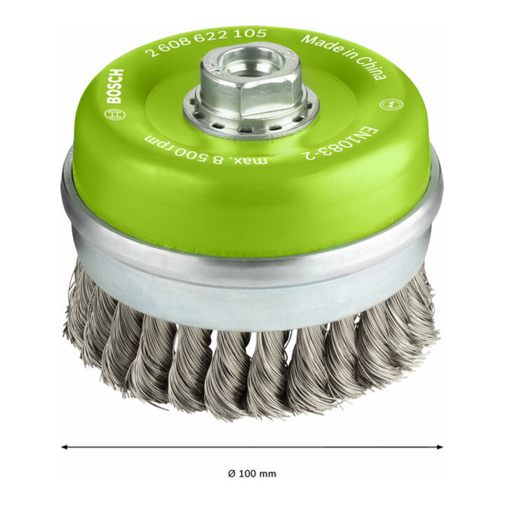 Bosch Topfbürste Edelstahl gezopfter Draht 100 mm 0,35 mm 8500 U/ min M14