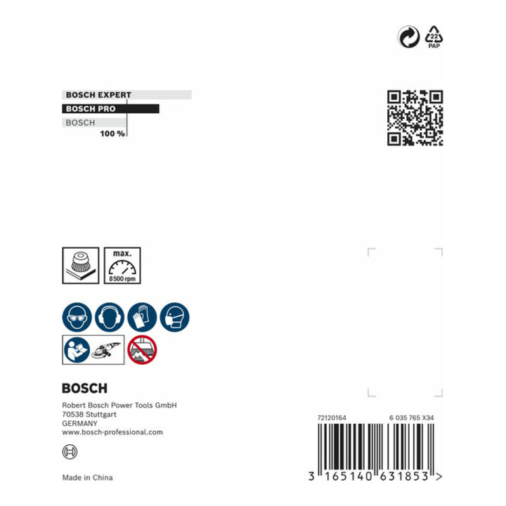 Bosch Topfbürste Edelstahl gezopfter Draht 100 mm 0,35 mm 8500 U/ min M14